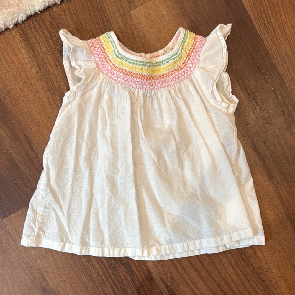 Mini Boden White Blouse with Rainbow Embroidery